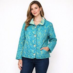Quilted Reversible Floral Paisley Jacket Womens Medium Boho Cottage Artisan Rare